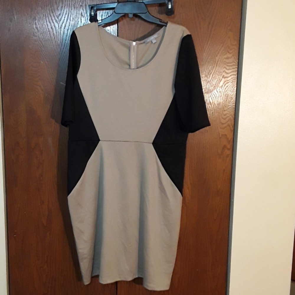 Tan and black knee length dress